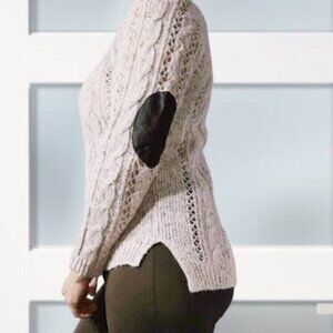 Pink Rose Equestrian style Loose Knit Patch Sweater- Size Small